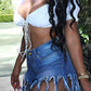 Plus Size Denim Tassel Hem Pocket Shorts