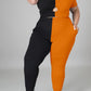 Plus Size Color Patchwork Cutout Two Piece Sets