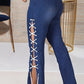Plus Size Denim Side Slit Bandage High Waist Jeans