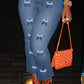 Plus Size Denim Butterfly Print Pocket Jeans