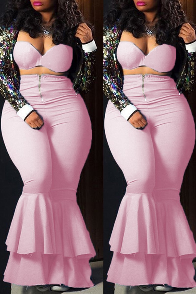 Plus Size Flared Solid Color Top & Pants