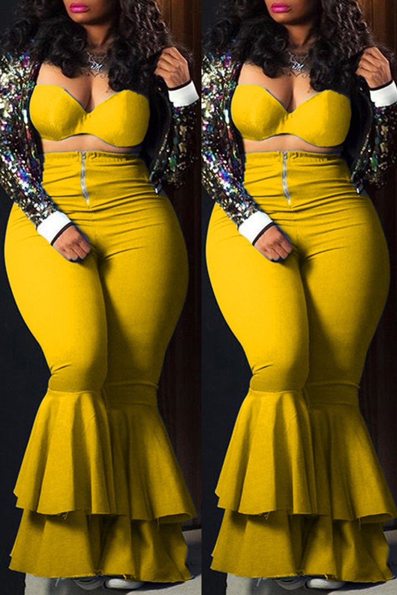 Plus Size Flared Solid Color Top & Pants