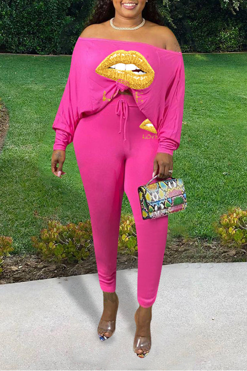 Plus Size Batwing Sleeve Lip Two Piece Sets