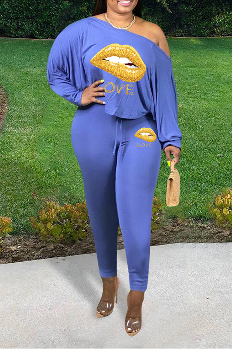 Plus Size Batwing Sleeve Lip Two Piece Sets