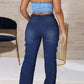 Plus Size Denim Side Slit Bandage High Waist Jeans