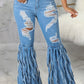 Plus Size Denim Hole Distressed Tassel Hem Jeans