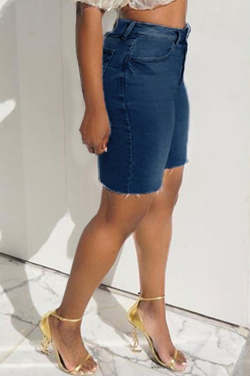 Plus Size Denim Zipper High Waist Pocket Shorts