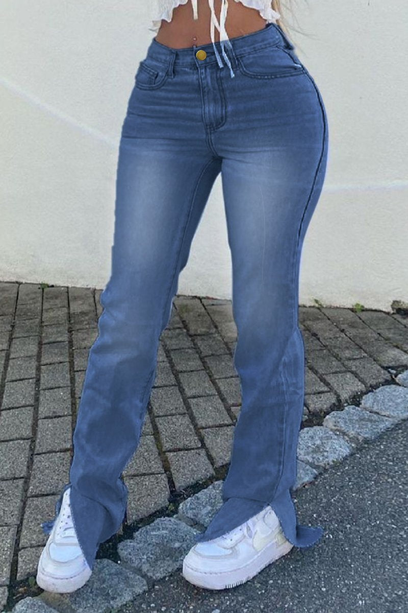 Plus Size Denim Side Slit Pocket Jeans