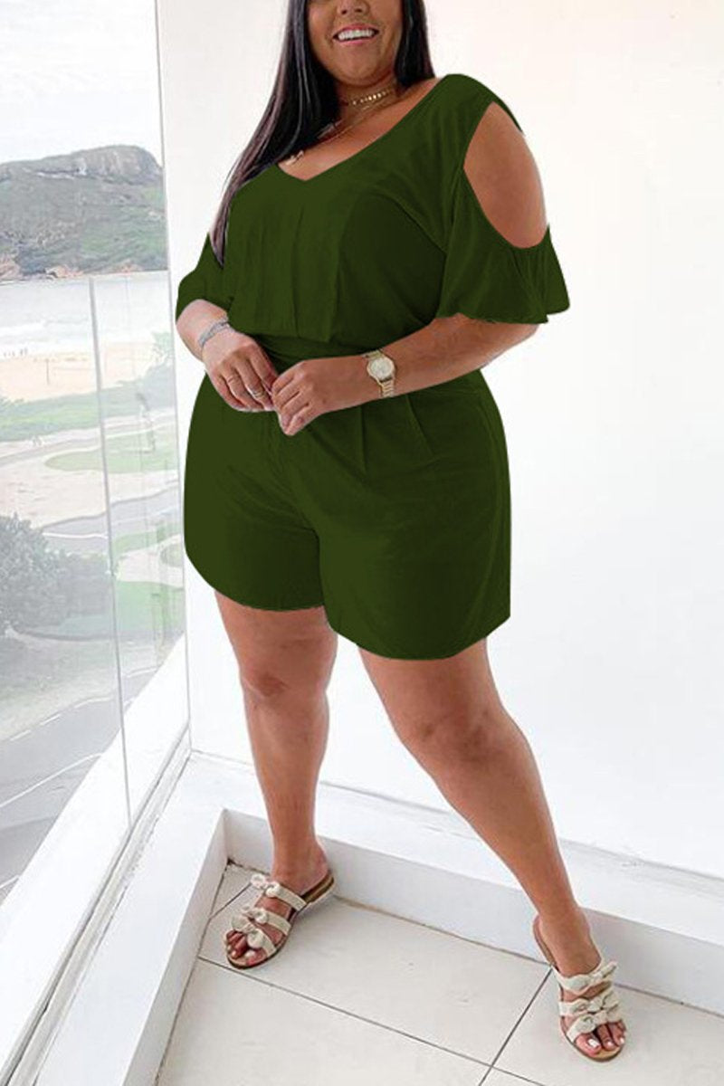 Plus Size Cold Shoulder V Neck Romper