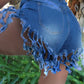 Plus Size Denim Tassel Hem Pocket Shorts
