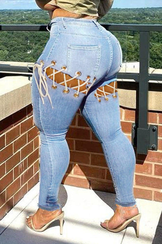 Plus Size Eyelet Detail Bandage Jeans