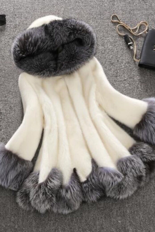 Plus Size Faux Fur Hooded Collar Coat