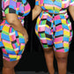Plaid Printed Zipper Plus Size Top & Shorts