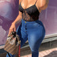 Plus Size Fire Print Denim High Waist Skinny Jeans