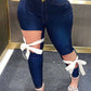 Plus Size Denim Hole Distressed Lace-up Jeans