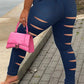 Plus Size Denim Back Hole High Waist Jeans