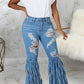 Plus Size Denim Hole Distressed Tassel Hem Jeans