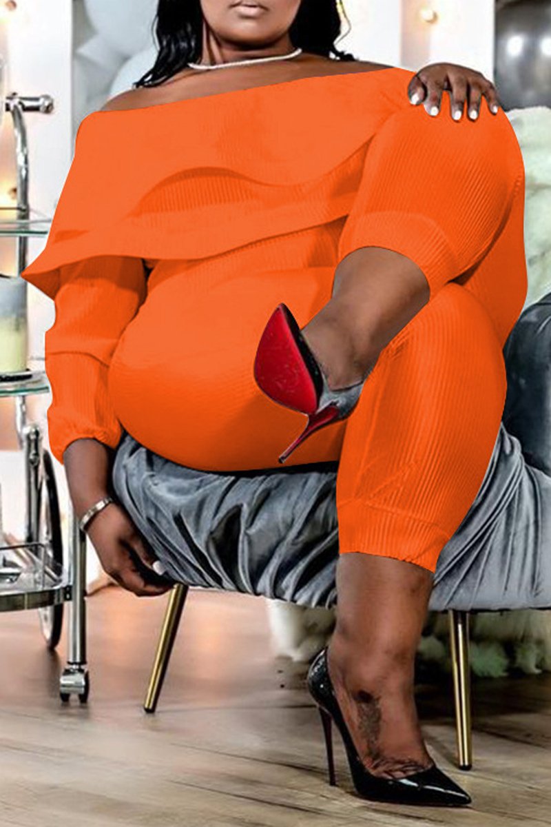 Plus Size Boat Neck Ruffle Long Sleeve Jumpsuit