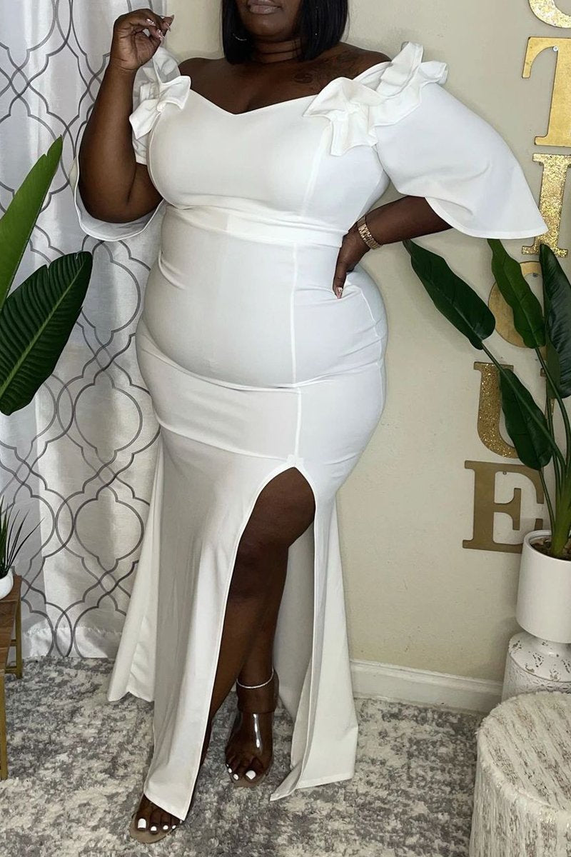 Plus Size Flounced Front Slit Party Maxi Dress