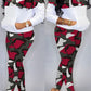 Plus Size Camouflage Patchwork Pocket Two Piece Sets