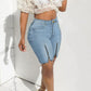 Plus Size Denim Zipper High Waist Pocket Shorts