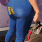 Plus Size Fire Print Denim High Waist Skinny Jeans