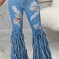 Plus Size Denim Hole Distressed Tassel Hem Jeans
