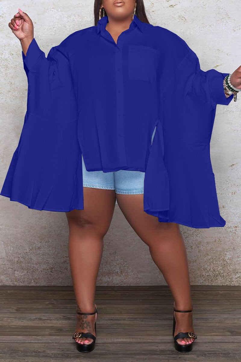 Plus Size Batwing Sleeve Irregular Hem Loose Shirt