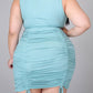 Plus Size Drawstring Wrinkled Solid Mini Dress