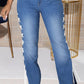 Plus Size Denim Side Slit Bandage High Waist Jeans