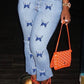 Plus Size Denim Butterfly Print Pocket Jeans