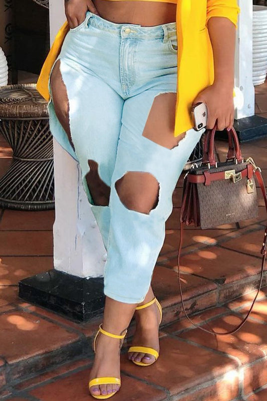 Plus Size Denim Hole Pocket Jeans