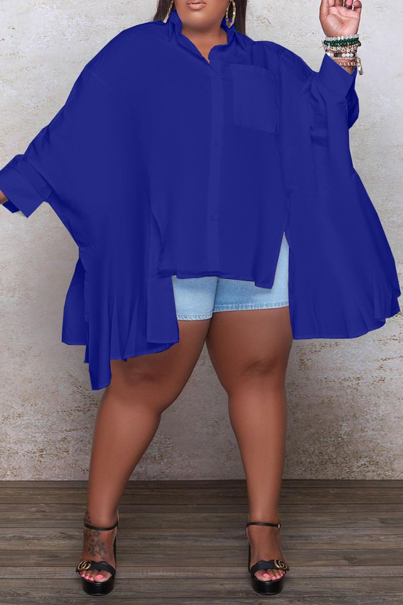 Plus Size Batwing Sleeve Irregular Hem Loose Shirt
