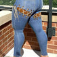 Plus Size Eyelet Detail Bandage Jeans