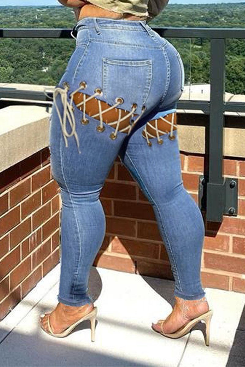 Plus Size Eyelet Detail Bandage Jeans