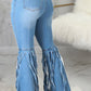 Plus Size Denim Hole Distressed Tassel Hem Jeans