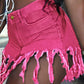 Plus Size Denim Tassel Hem Pocket Shorts