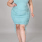 Plus Size Drawstring Wrinkled Solid Mini Dress