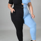 Plus Size Color Patchwork Cutout Two Piece Sets