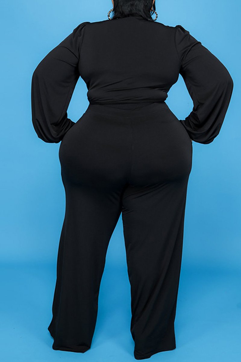Plus Size Deep V-Neck Strapped Two Piece Sets
