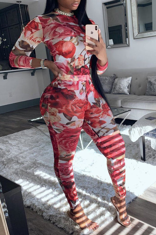 Plus Size Floral Print Two Piece Sets