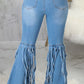 Plus Size Denim Hole Distressed Tassel Hem Jeans
