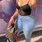 Plus Size Fire Print Denim High Waist Skinny Jeans