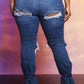 Plus Size Denim Hole Distressed Strapped Flared Jeans