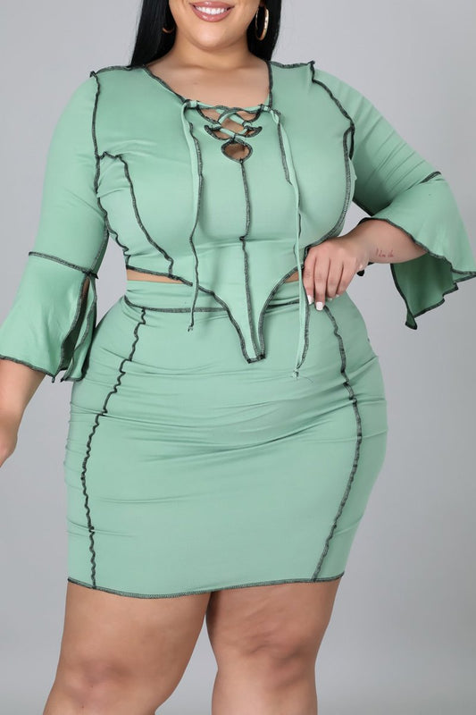 Plus Size Flanged Edge Strapped Two Piece Sets