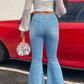Plus Size Denim High Waist Pocket Flared Jeans