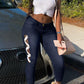 Plus Size Denim Side Bandage Mid Waist Jeans