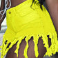 Plus Size Denim Tassel Hem Pocket Shorts