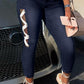 Plus Size Denim Side Bandage Mid Waist Jeans
