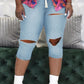 Plus Size Drawstring Hole Distressed Jeans